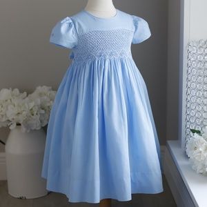Strasburg Dress Smocked Blue Size 2/3 Embroidery Portrait BEAUTIFUL RARE BLUE